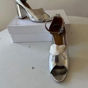 3.1 Phillip Lim Silver stack heel sandal with ankle strap size 37.5